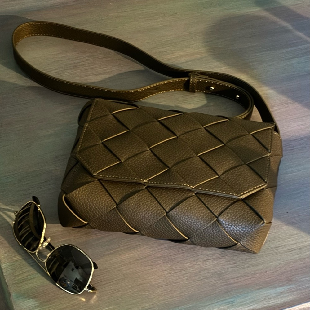 Bottega Veneta Brown Messenger Bag with Woven Leather Design